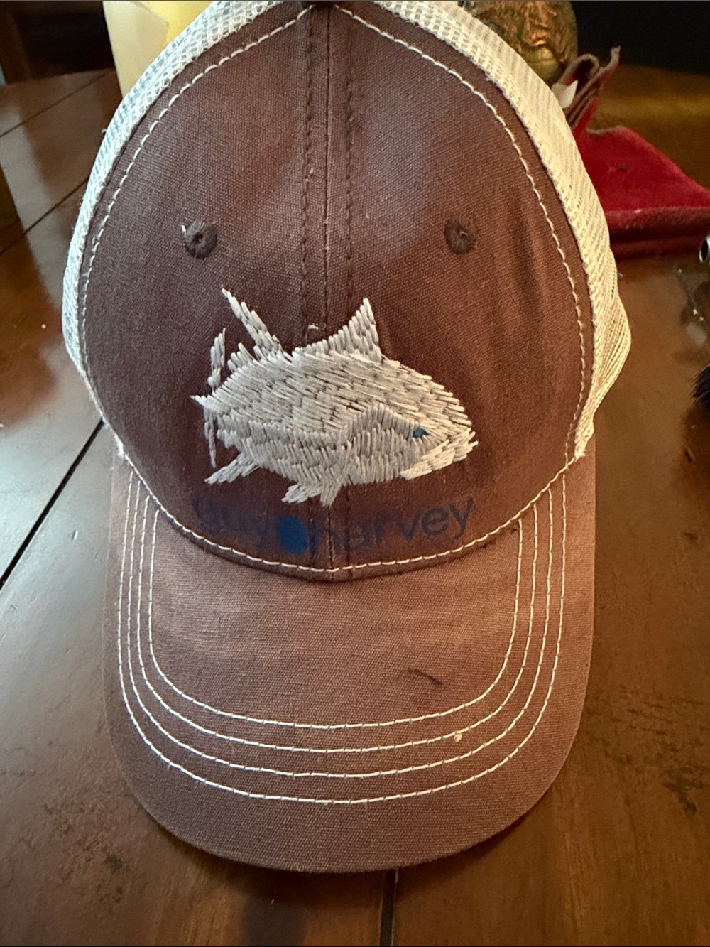 Harveys Brown & Cream Fish Patch Trucker Hat
